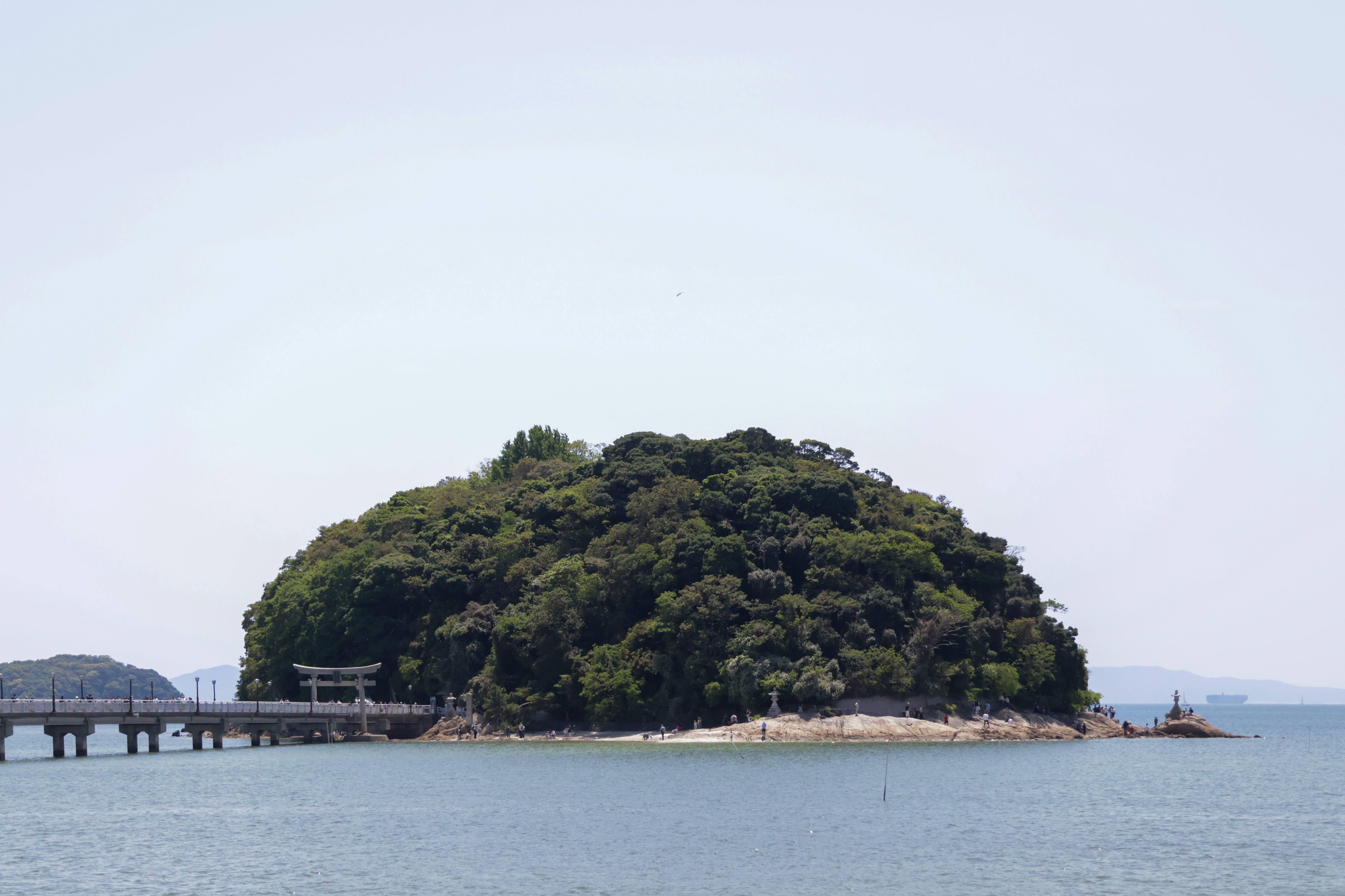 Takeshima and its bridge viewed from the Gamagori coast.